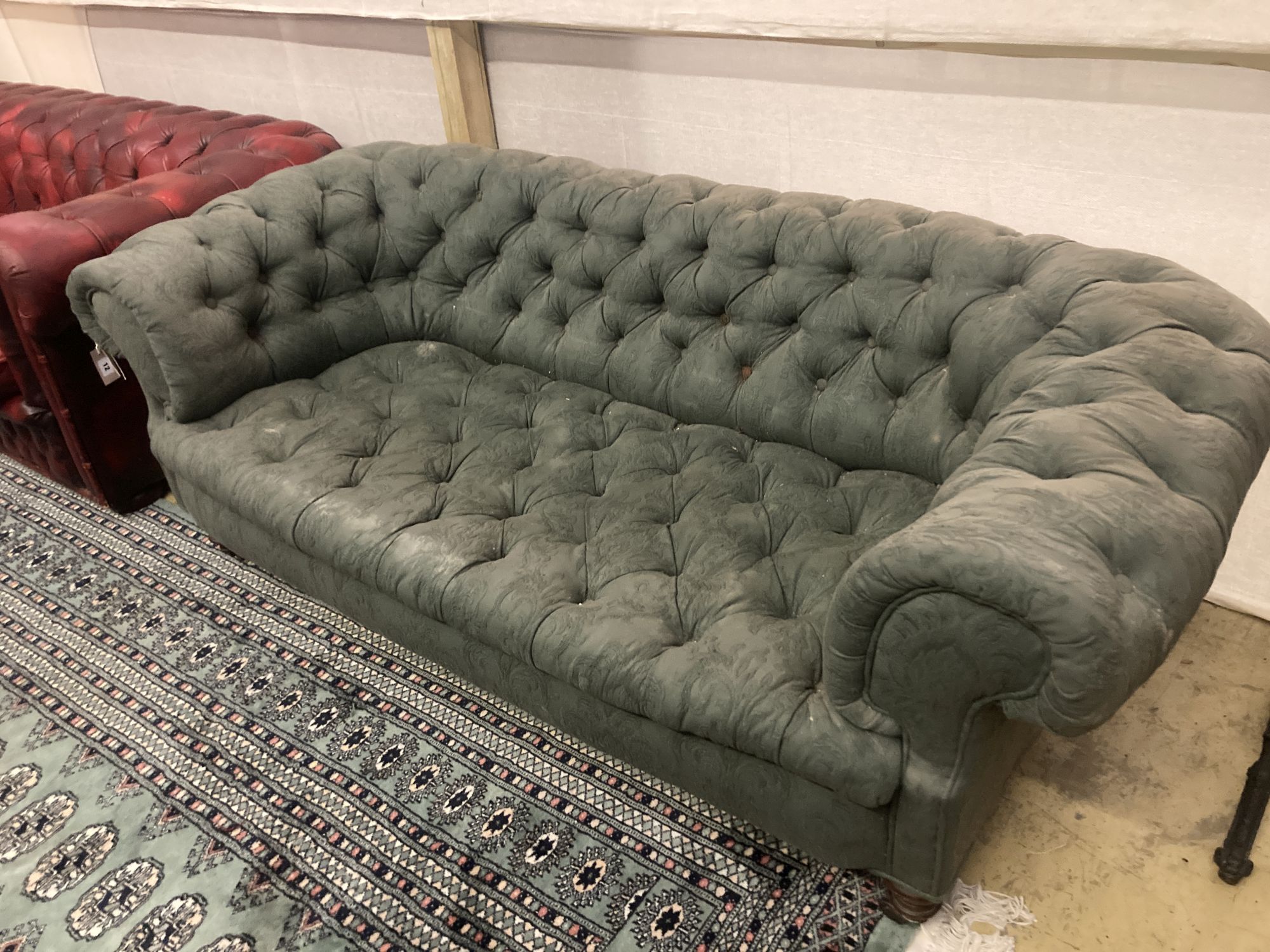 A Victorian buttoned fabric Chesterfield settee, width 180cm depth 82cm height 65cm
